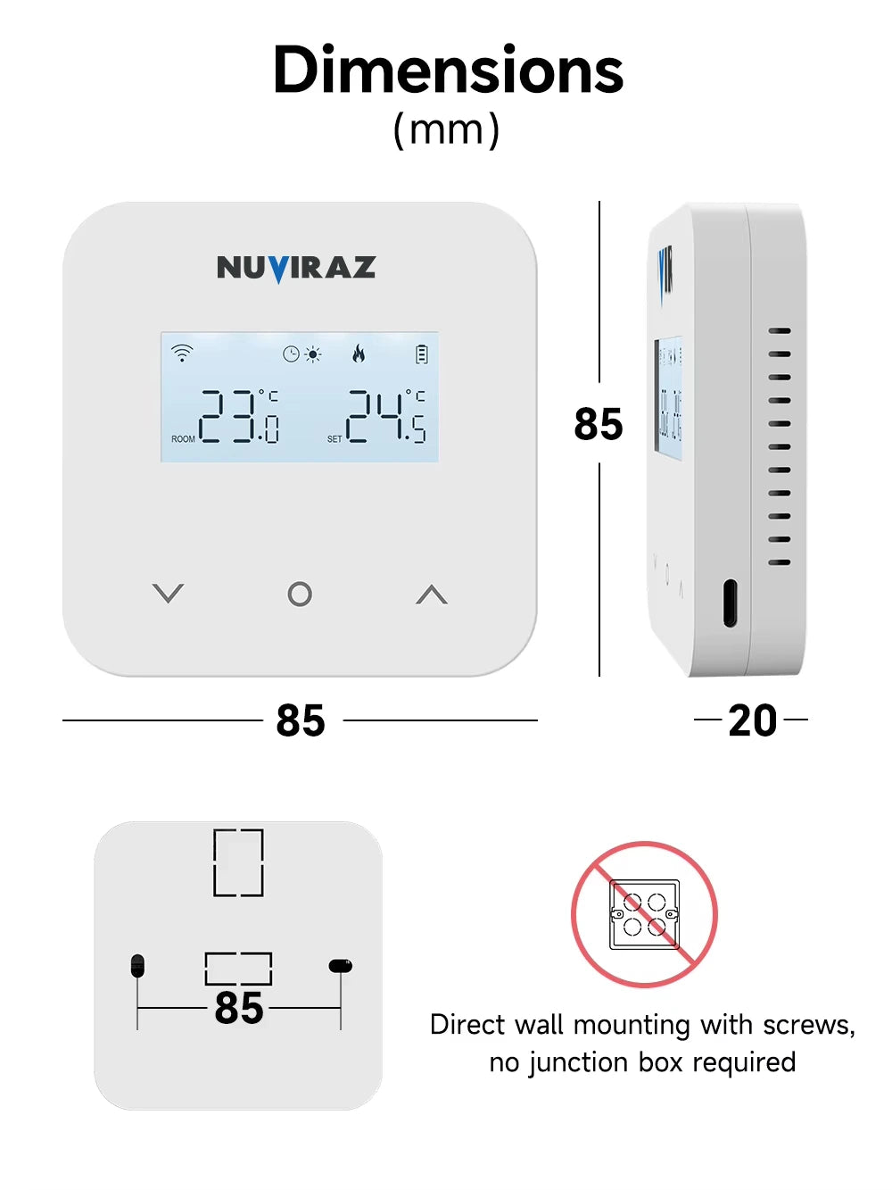 Nuviraz Smart Gas Boiler Heating Room Thermostat – WiFi Control via Tuya, Works with Alexa, Google Home, Yandex Alice Voice Assistants - NuviraZ