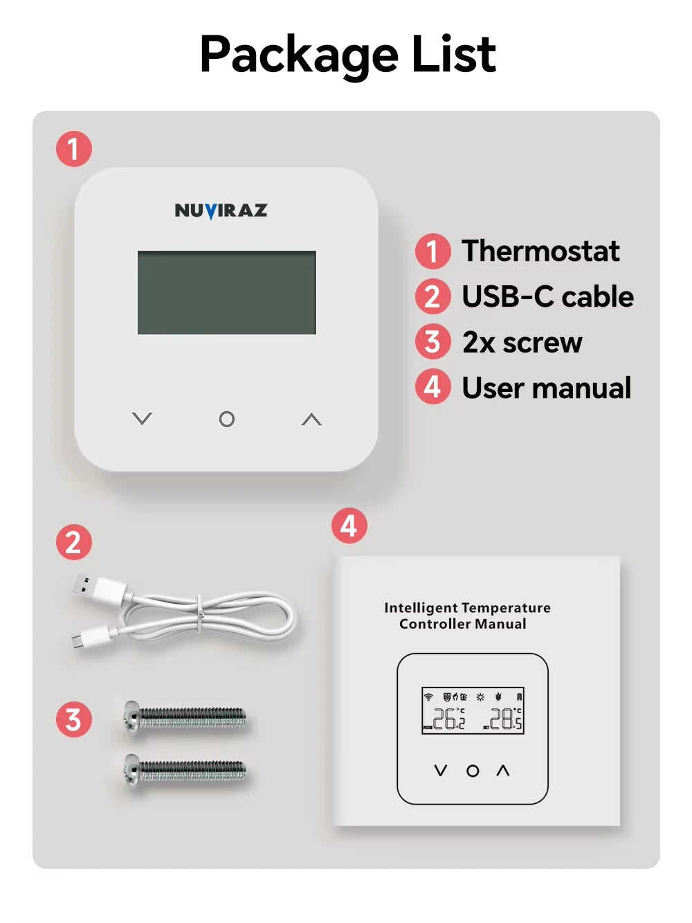Nuviraz Smart Gas Boiler Heating Room Thermostat – WiFi Control via Tuya, Works with Alexa, Google Home, Yandex Alice Voice Assistants - NuviraZ