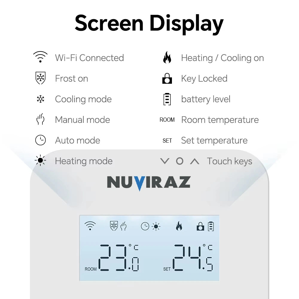 Nuviraz Smart Gas Boiler Heating Room Thermostat – WiFi Control via Tuya, Works with Alexa, Google Home, Yandex Alice Voice Assistants - NuviraZ