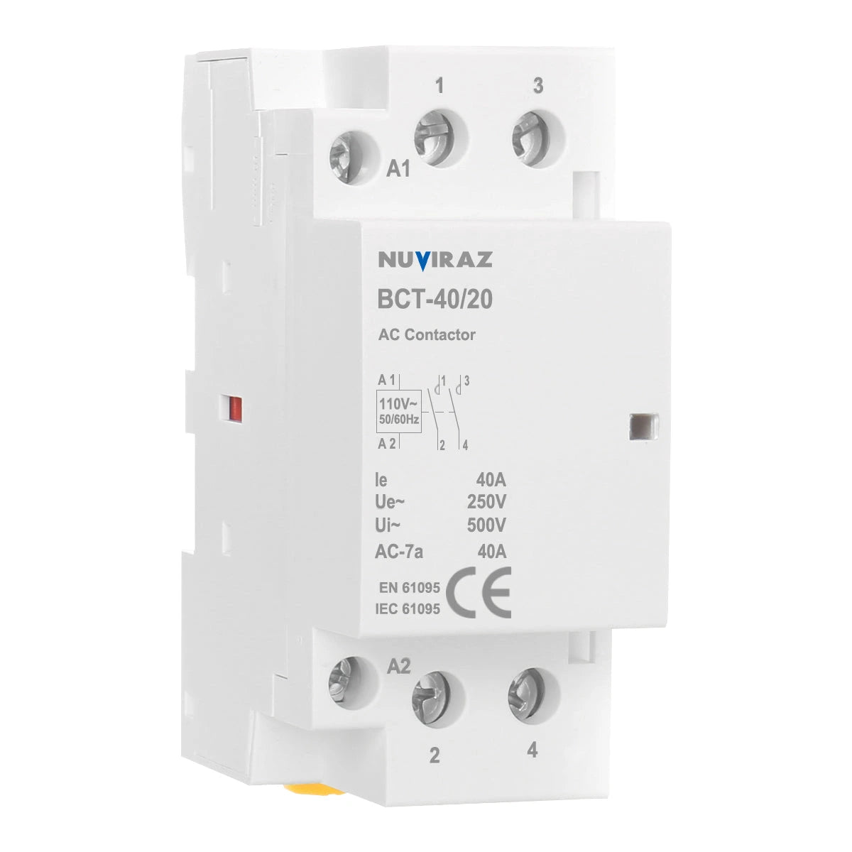 Nuviraz AC Contactor 40A 2 Pole Universal Circuit Control 35mm DIN Rail Mount CE Listed BCT-40(HC1-40) - NuviraZ
