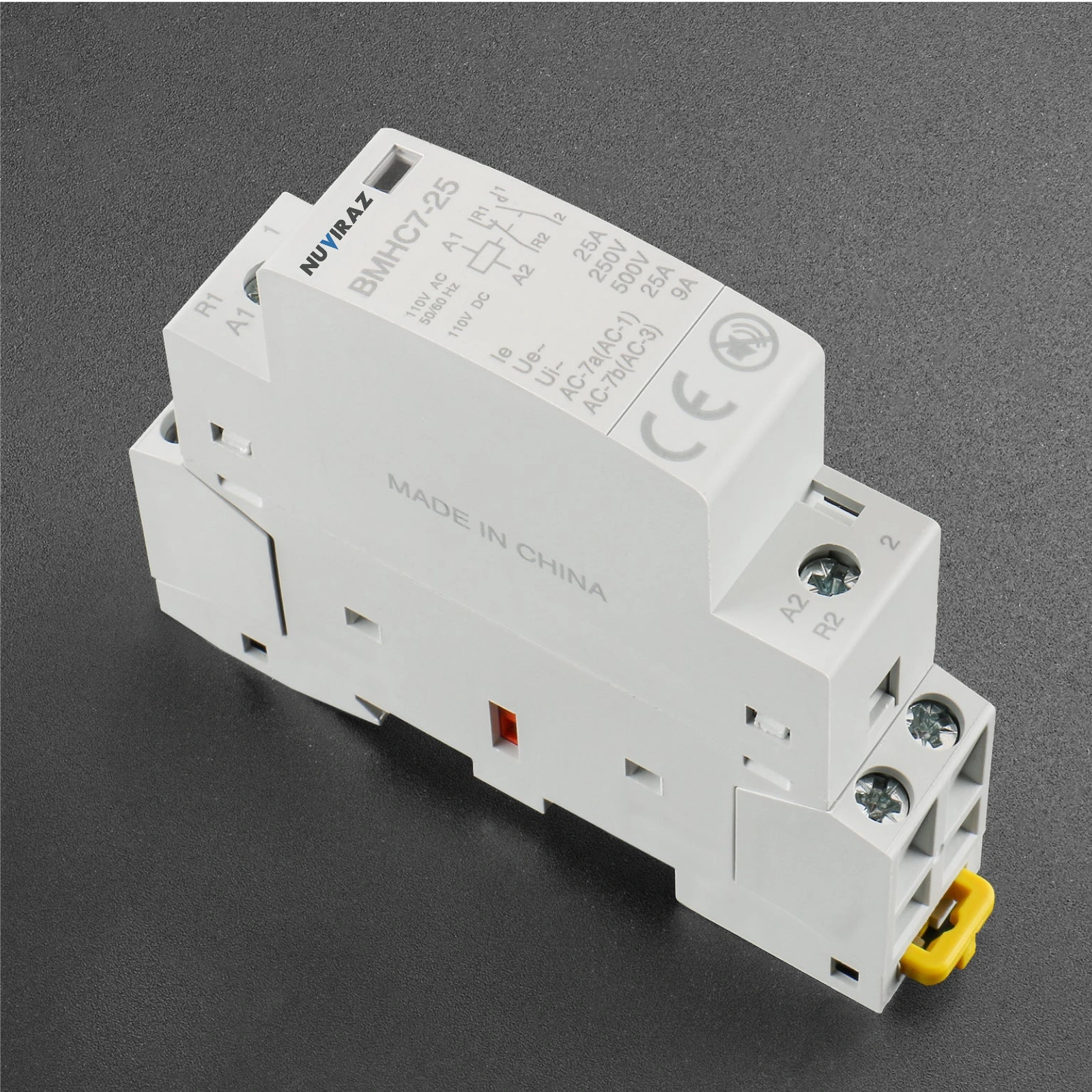 Nuviraz DC/AC Modular Contactor 25A 2 Pole 12V/24V/110V/220V Circuit Control 35mm DIN Rail BMHC7-25 - NuviraZ