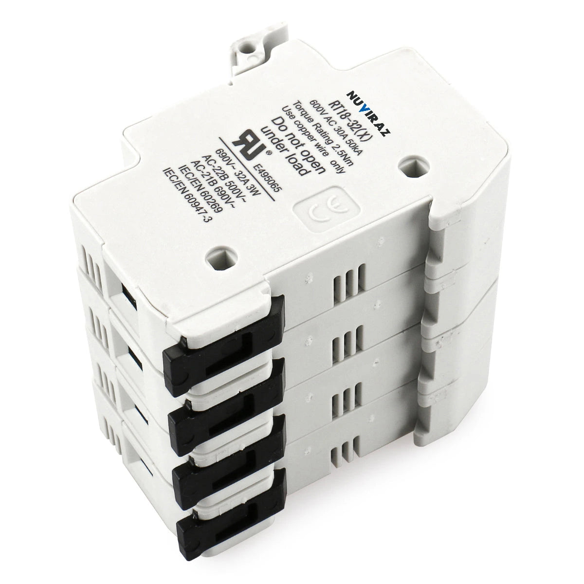 Nuviraz Cylindrical Fuse Holder RT18-32(X) 10mm X 38mm Fuse Base 4 Poles DIN Rail Mount CE&UR Listed 20 PCS of Fuse - NuviraZ