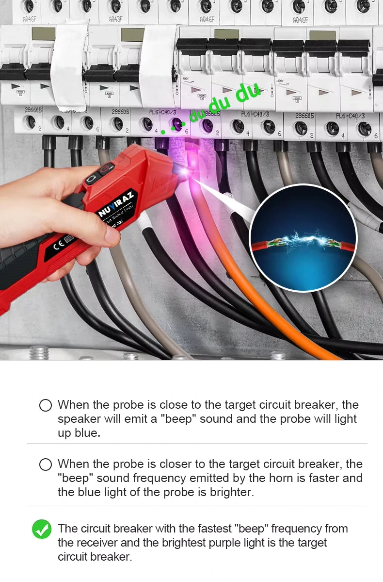 Nuviraz Circuit Breaker Finder with GFCI Outlet Tester & NCV Detection – NF-827, Socket Tester for 90~120V AC Electrical Systems - NuviraZ