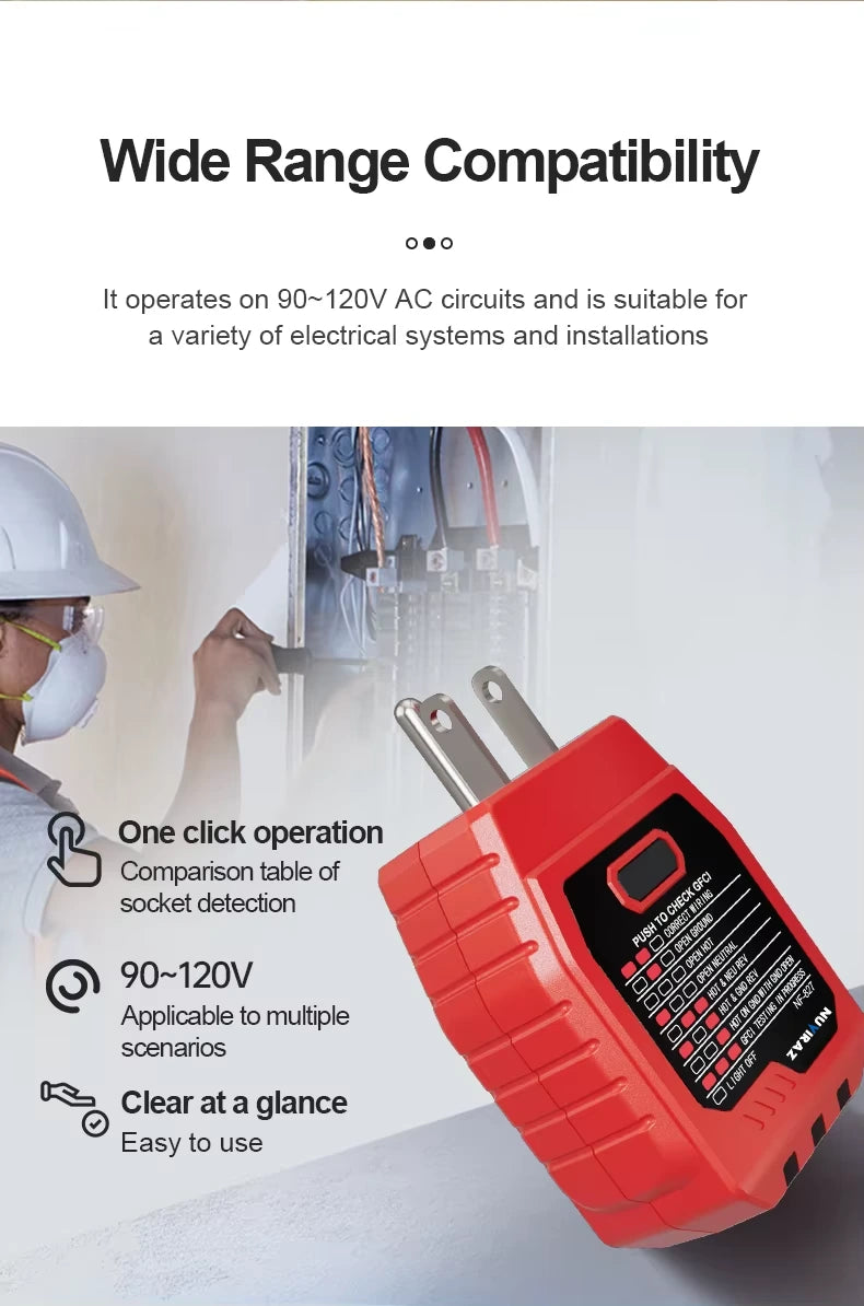 Nuviraz Circuit Breaker Finder with GFCI Outlet Tester & NCV Detection – NF-827, Socket Tester for 90~120V AC Electrical Systems - NuviraZ