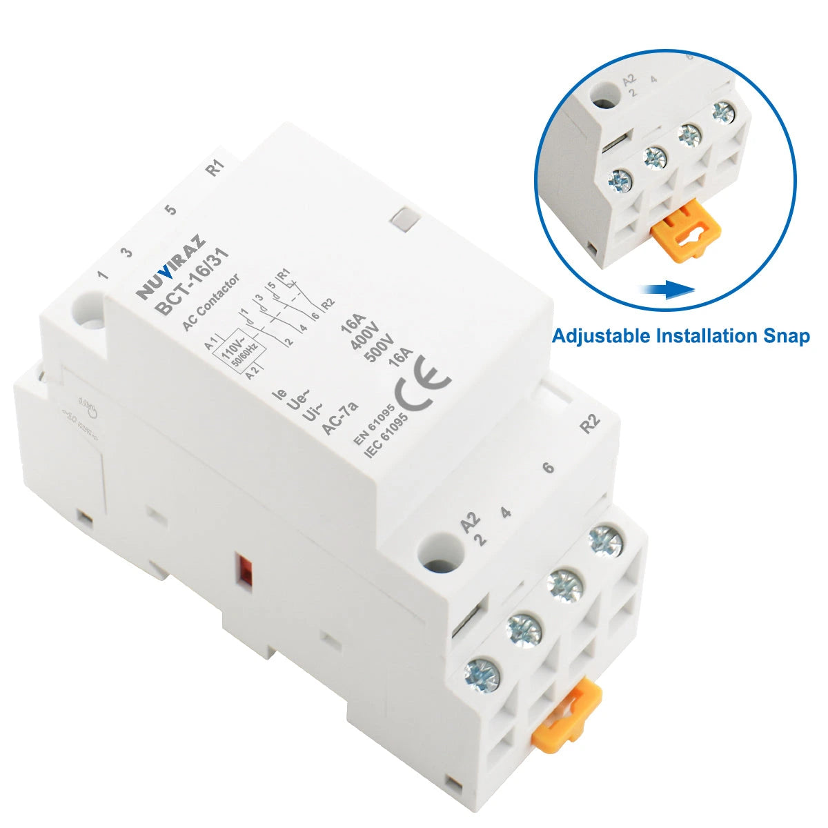 Nuviraz AC Contactor 16A 4 Pole Universal Circuit Control 35mm DIN Rail Mount CE Listed BCT-16(HC1-16) - NuviraZ