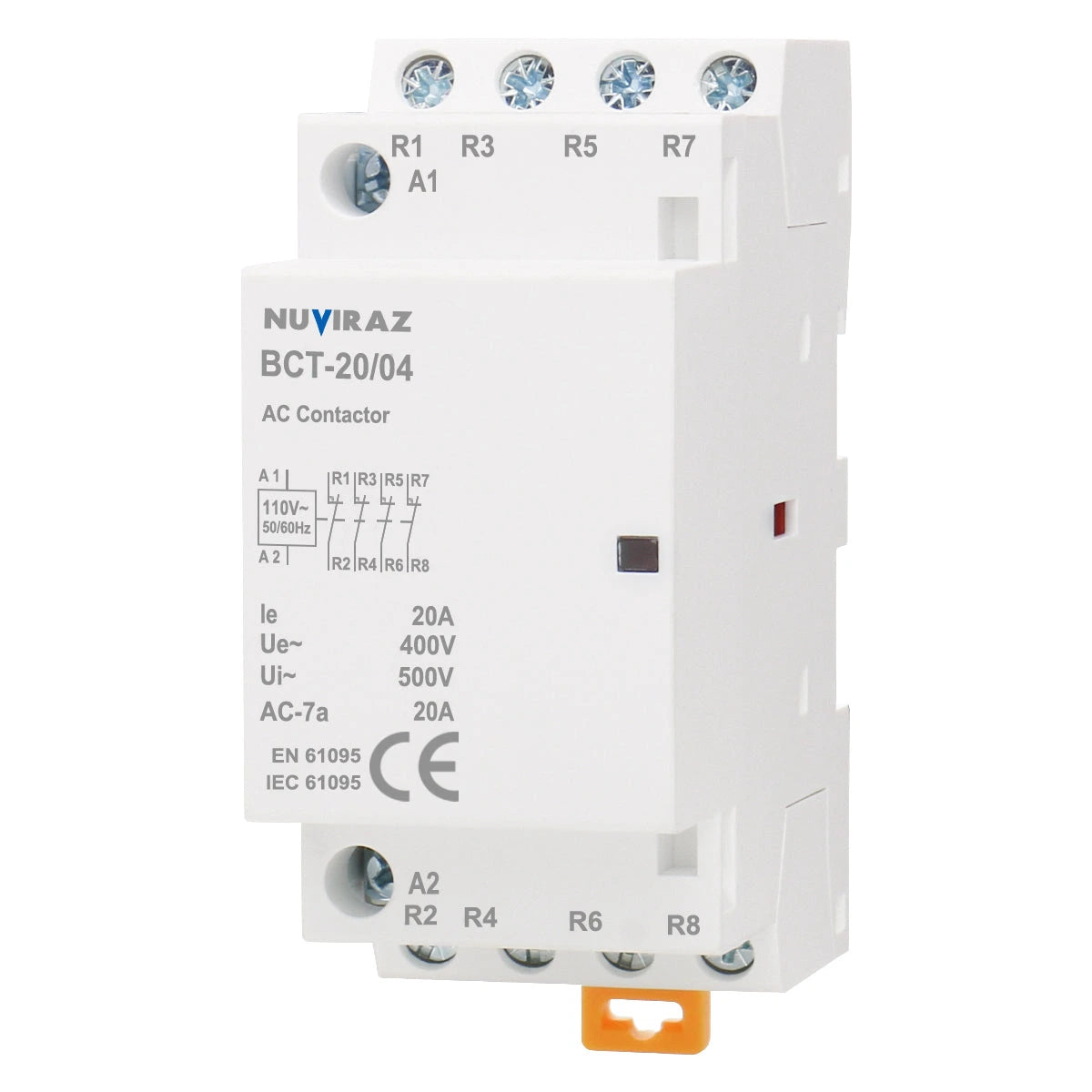 Nuviraz AC Contactor 20A 4 Pole Universal Circuit Control 35mm DIN Rail Mount CE Listed BCT-20 (HC1-20)-4P - NuviraZ