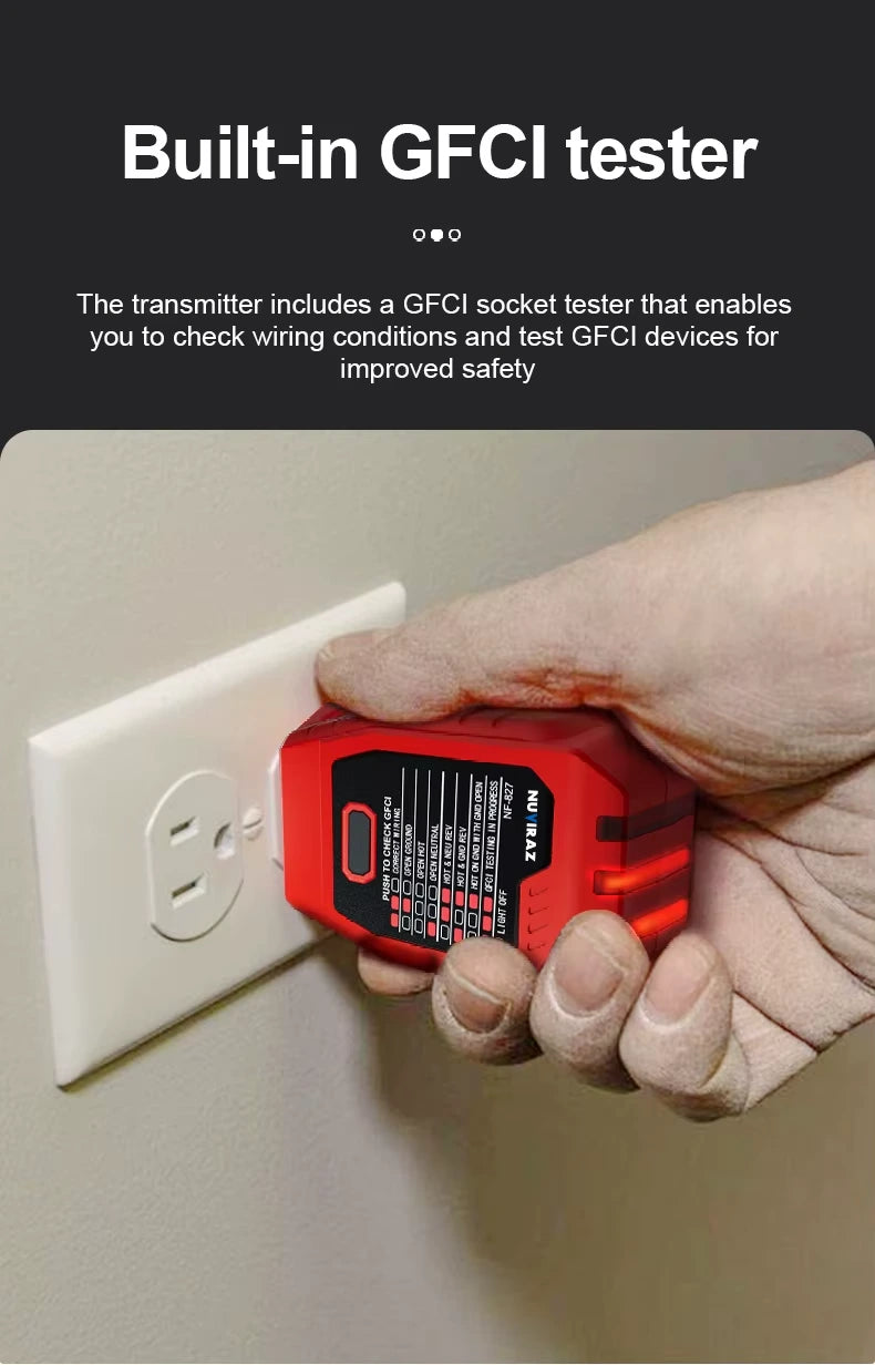 Nuviraz Circuit Breaker Finder with GFCI Outlet Tester & NCV Detection – NF-827, Socket Tester for 90~120V AC Electrical Systems - NuviraZ