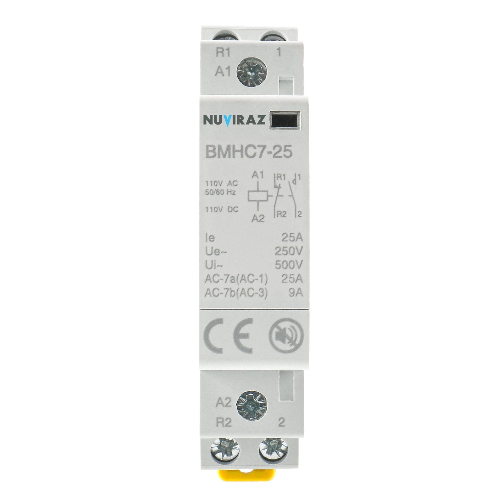 Nuviraz DC/AC Modular Contactor 25A 2 Pole 12V/24V/110V/220V Circuit Control 35mm DIN Rail BMHC7-25 - NuviraZ