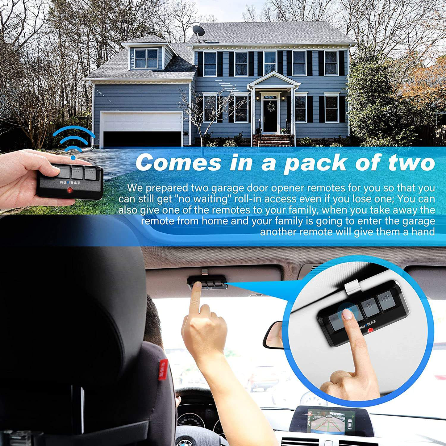 Nuviraz Universal Garage Door Opener Remote – Compatible with Chamberlain, LiftMaster, Craftsman – 893LM, 893Max, 971LM - NuviraZ