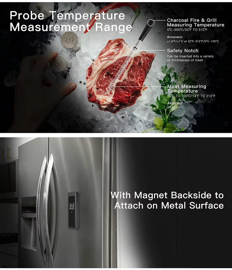 Nuviraz Smart Bluetooth Wireless Meat Thermometer Digital | BBQ, Grill, Oven, Smoker, Air Fryer, Kitchen | Perfect for Steak, Chicken, Turkey, and More | Delicous Recipes in App - NuviraZ