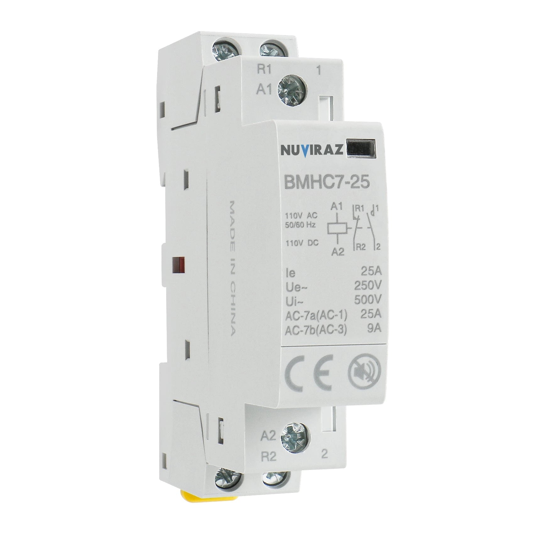 Nuviraz DC/AC Modular Contactor 25A 2 Pole 12V/24V/110V/220V Circuit Control 35mm DIN Rail BMHC7-25 - NuviraZ