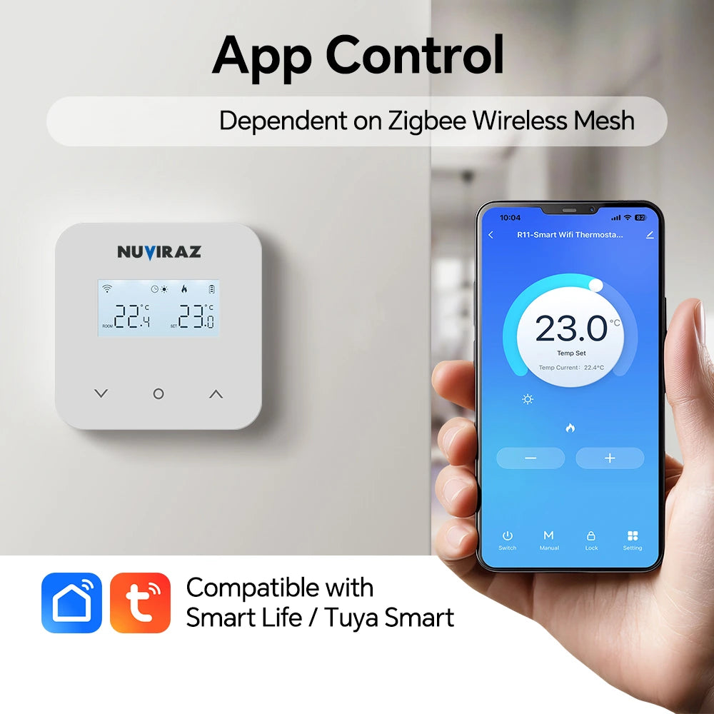 Nuviraz Smart Gas Boiler Heating Room Thermostat – WiFi Control via Tuya, Works with Alexa, Google Home, Yandex Alice Voice Assistants