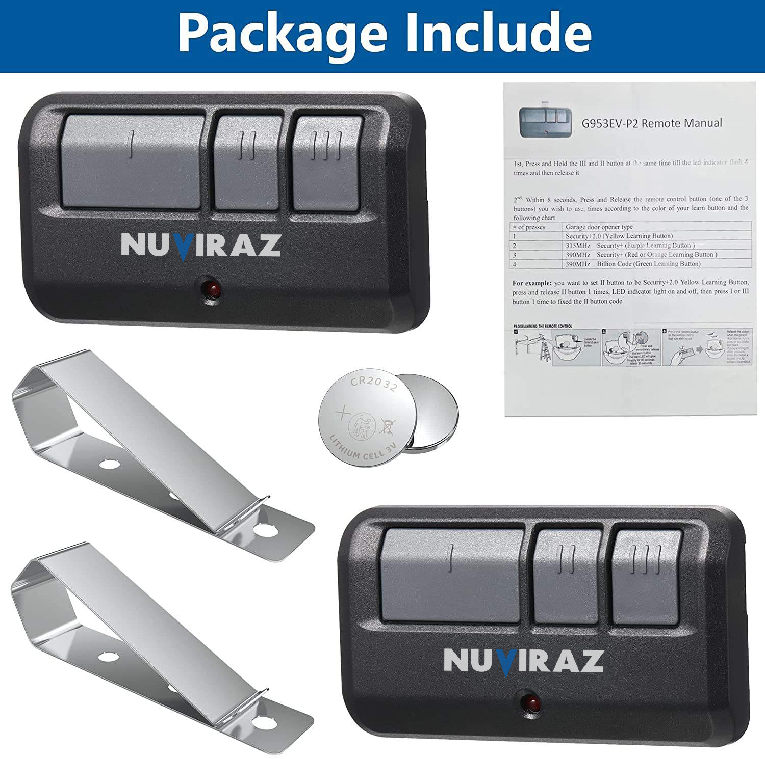 Nuviraz Universal Garage Door Opener Remote – Compatible with Chamberlain, LiftMaster, Craftsman – 893LM, 893Max, 971LM