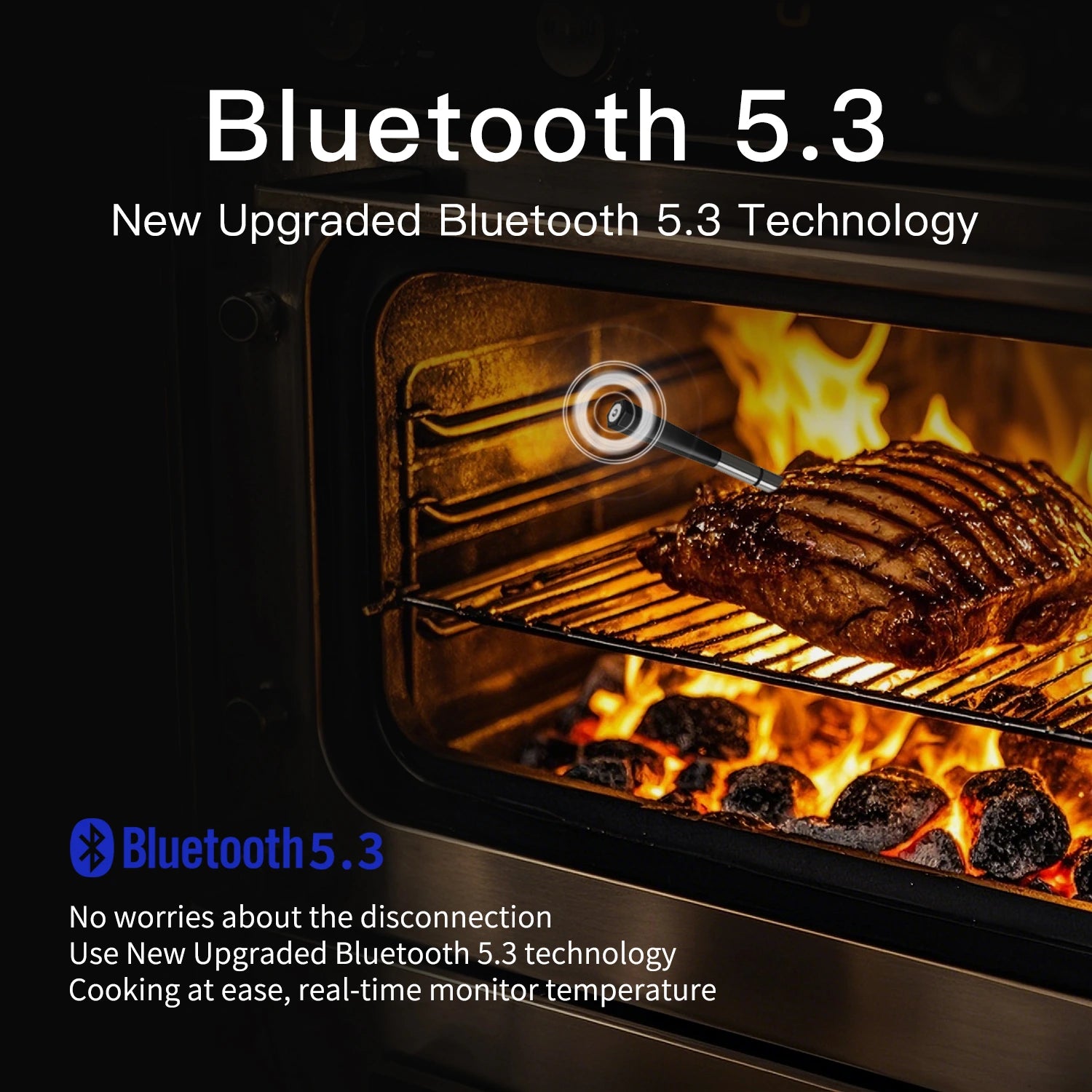 Nuviraz Smart Bluetooth Wireless Meat Thermometer Digital | BBQ, Grill, Oven, Smoker, Air Fryer, Kitchen | Perfect for Steak, Chicken, Turkey, and More | Delicous Recipes in App - NuviraZ