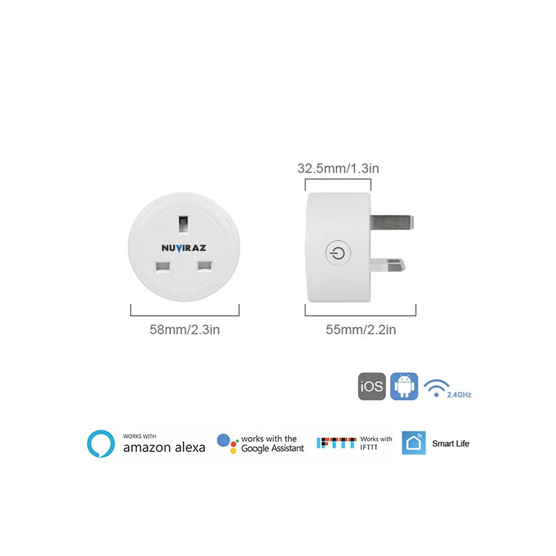 Nuviraz 16A WiFi Smart Plug UK – Smart Socket Compatible with Tuya & Smart Life App, Remote Control, Home Automation Smart Switch